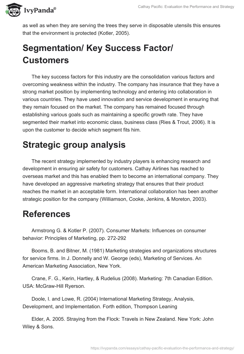 Cathay Pacific: Evaluation the Performance and Strategy. Page 5