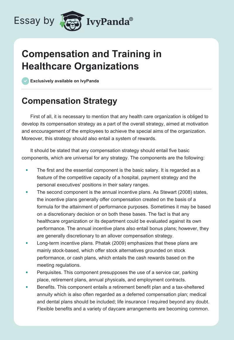 Compensation and Training in Healthcare Organizations. Page 1