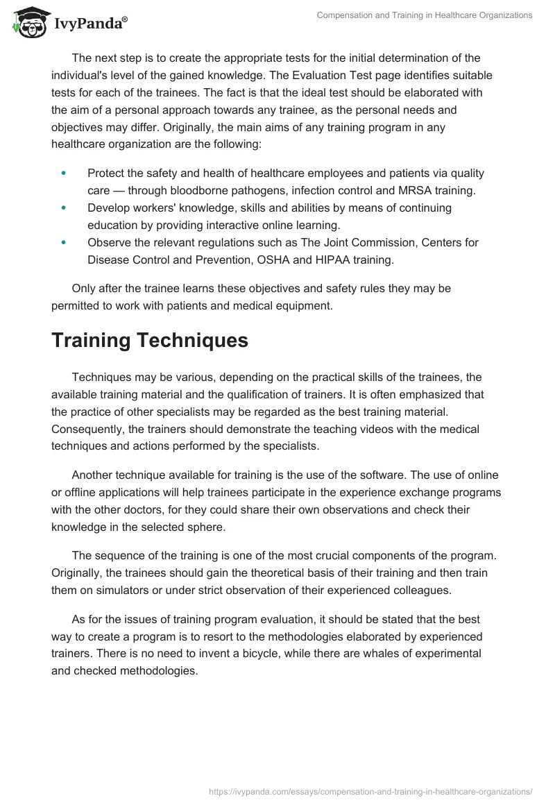 Compensation and Training in Healthcare Organizations. Page 3
