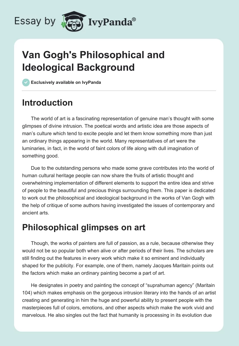 Van Gogh's Philosophical and Ideological Background. Page 1
