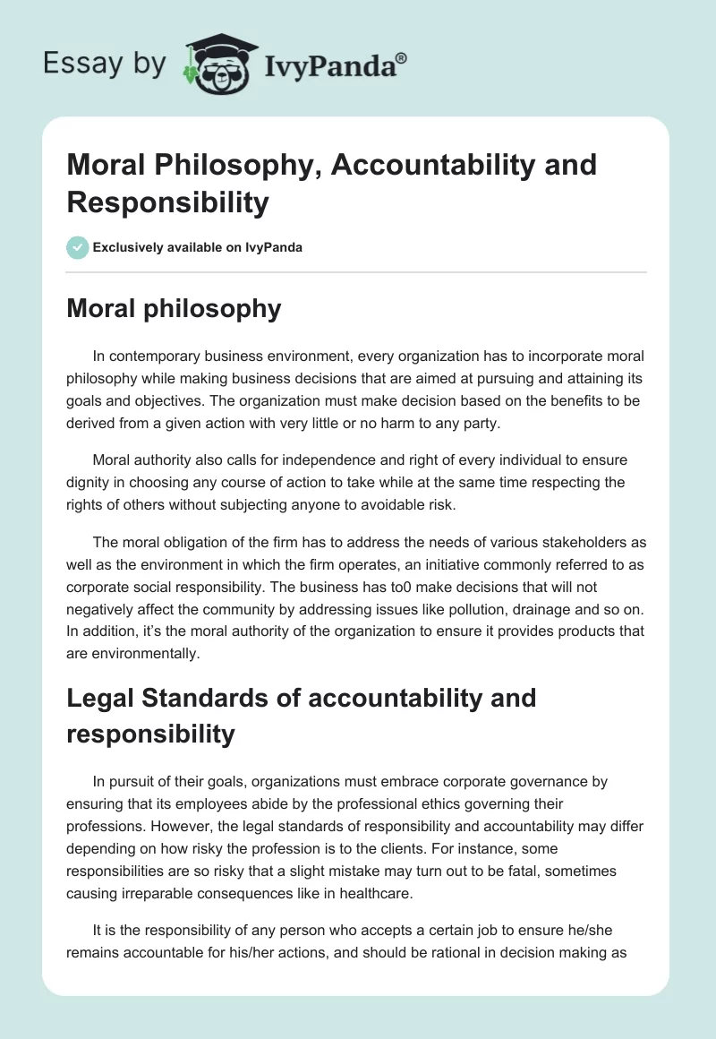Moral Philosophy, Accountability and Responsibility. Page 1
