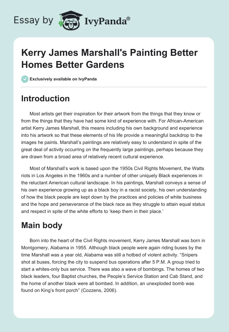 Kerry James Marshall's Painting "Better Homes Better Gardens". Page 1