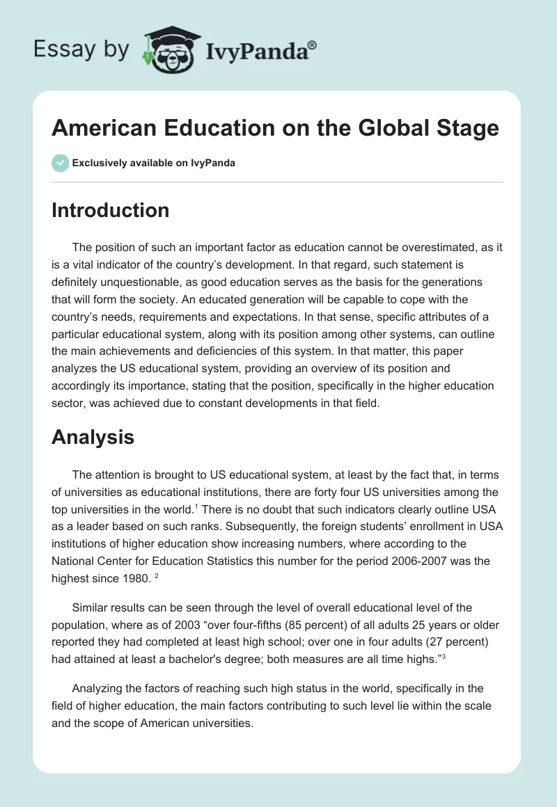 American Education on the Global Stage. Page 1