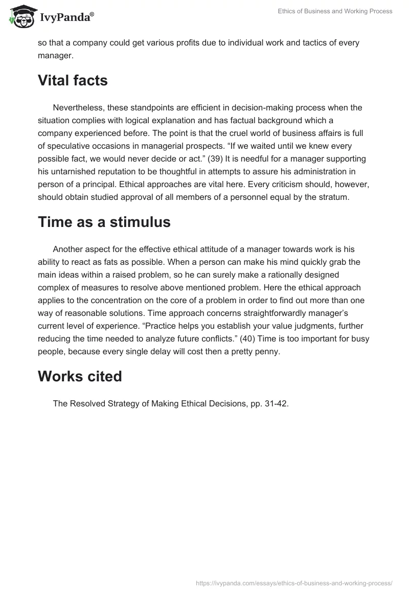 Ethics of Business and Working Process. Page 2