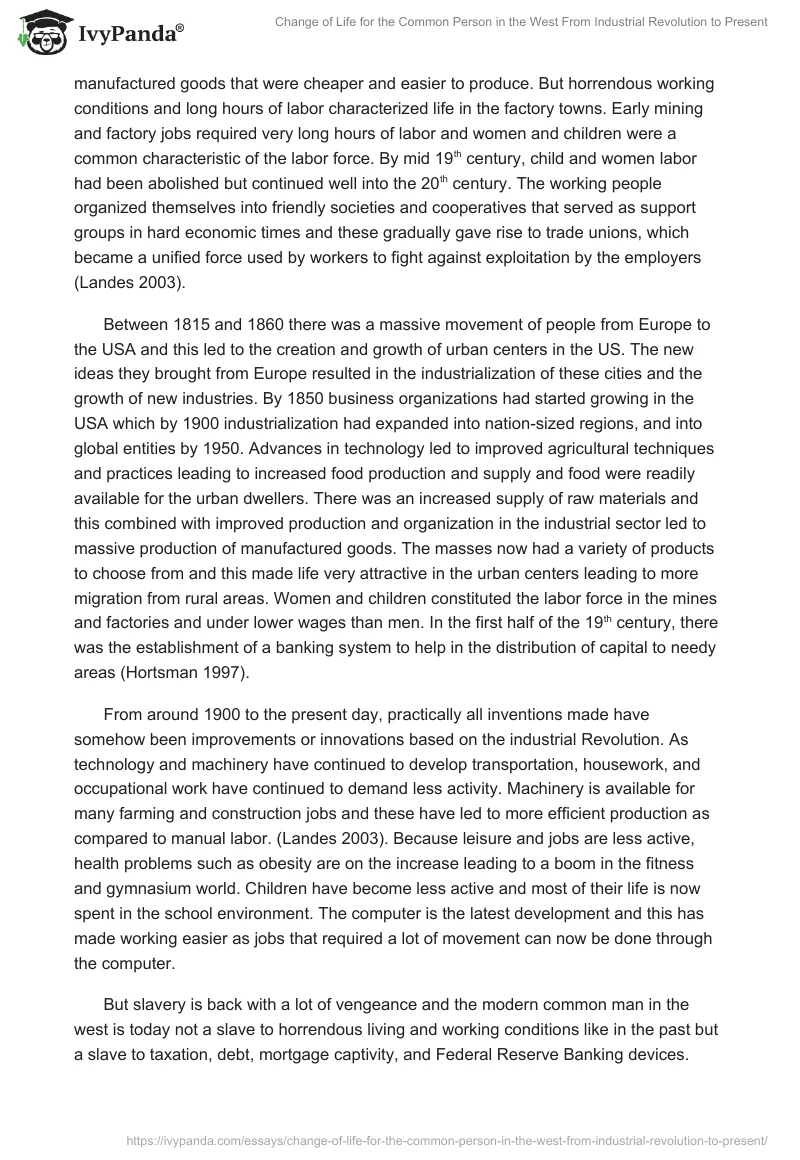 Change of Life for the Common Person in the West From Industrial Revolution to Present. Page 2