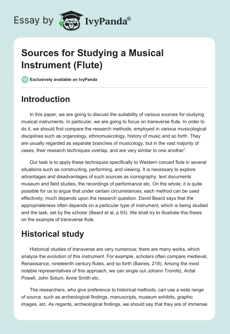Sources for Studying a Musical Instrument (Flute). Page 1
