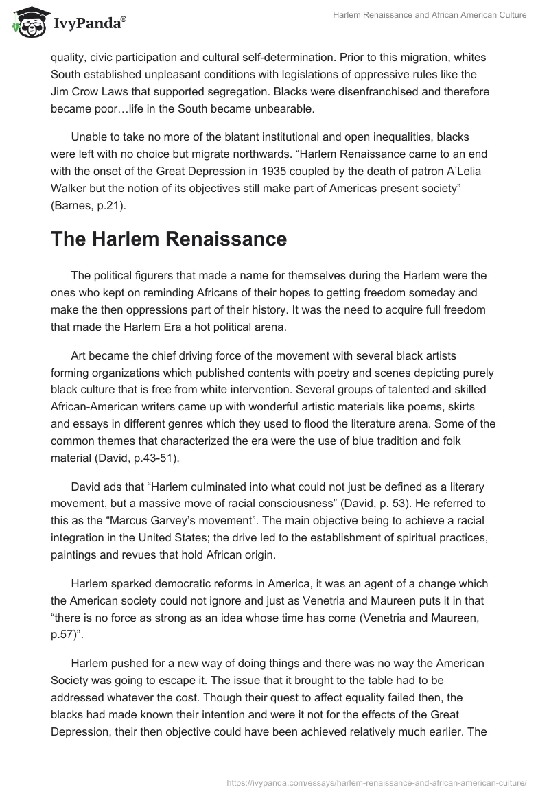 Harlem Renaissance and African American Culture. Page 2