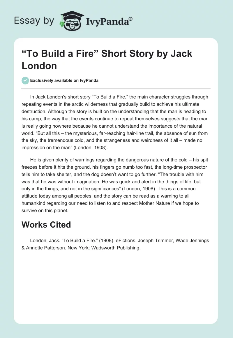 “To Build a Fire” Short Story by Jack London. Page 1