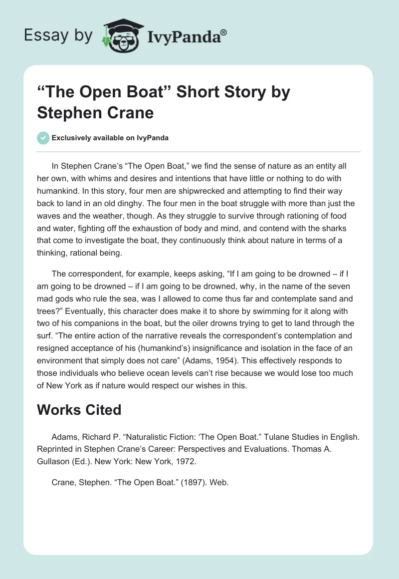 “The Open Boat” Short Story by Stephen Crane. Page 1