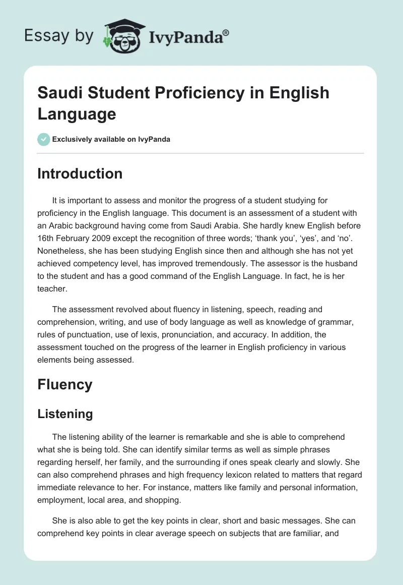 Saudi Student Proficiency in English Language. Page 1