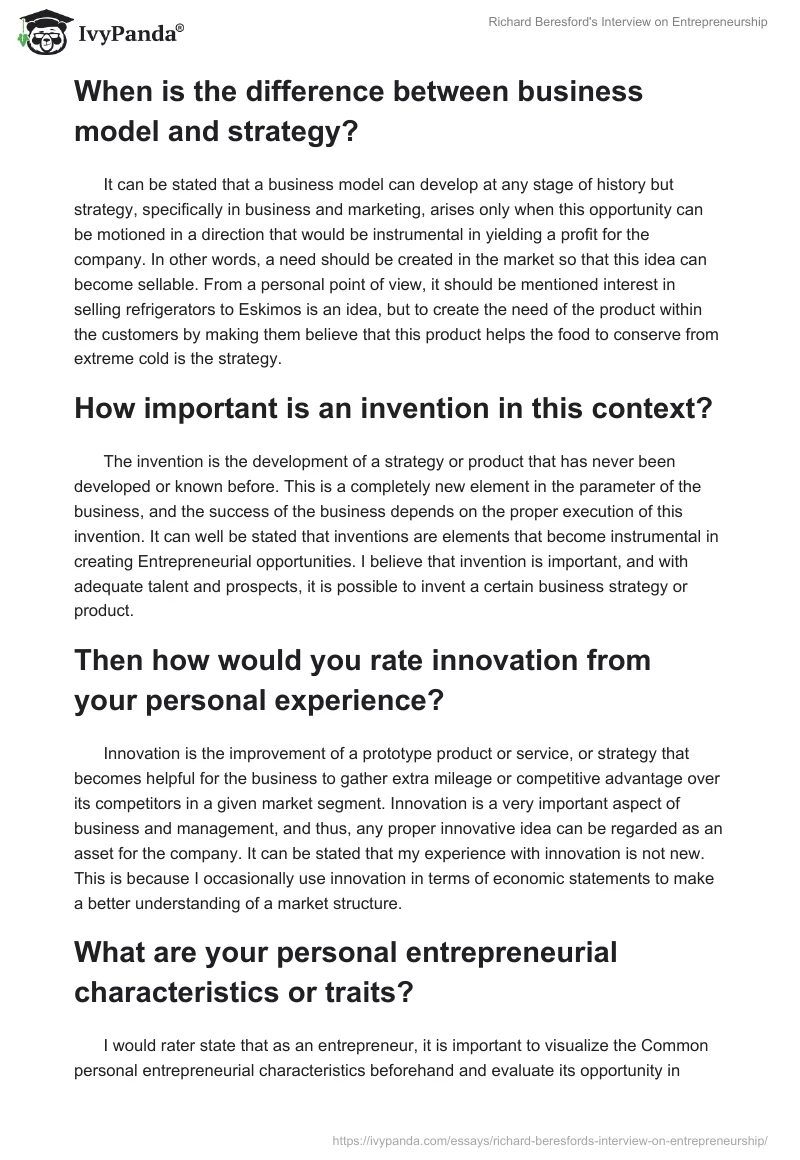 Richard Beresford's Interview on Entrepreneurship. Page 2