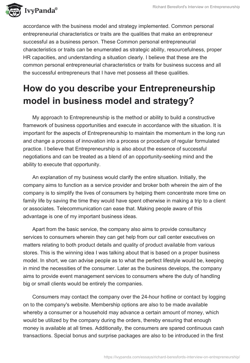 Richard Beresford's Interview on Entrepreneurship. Page 3