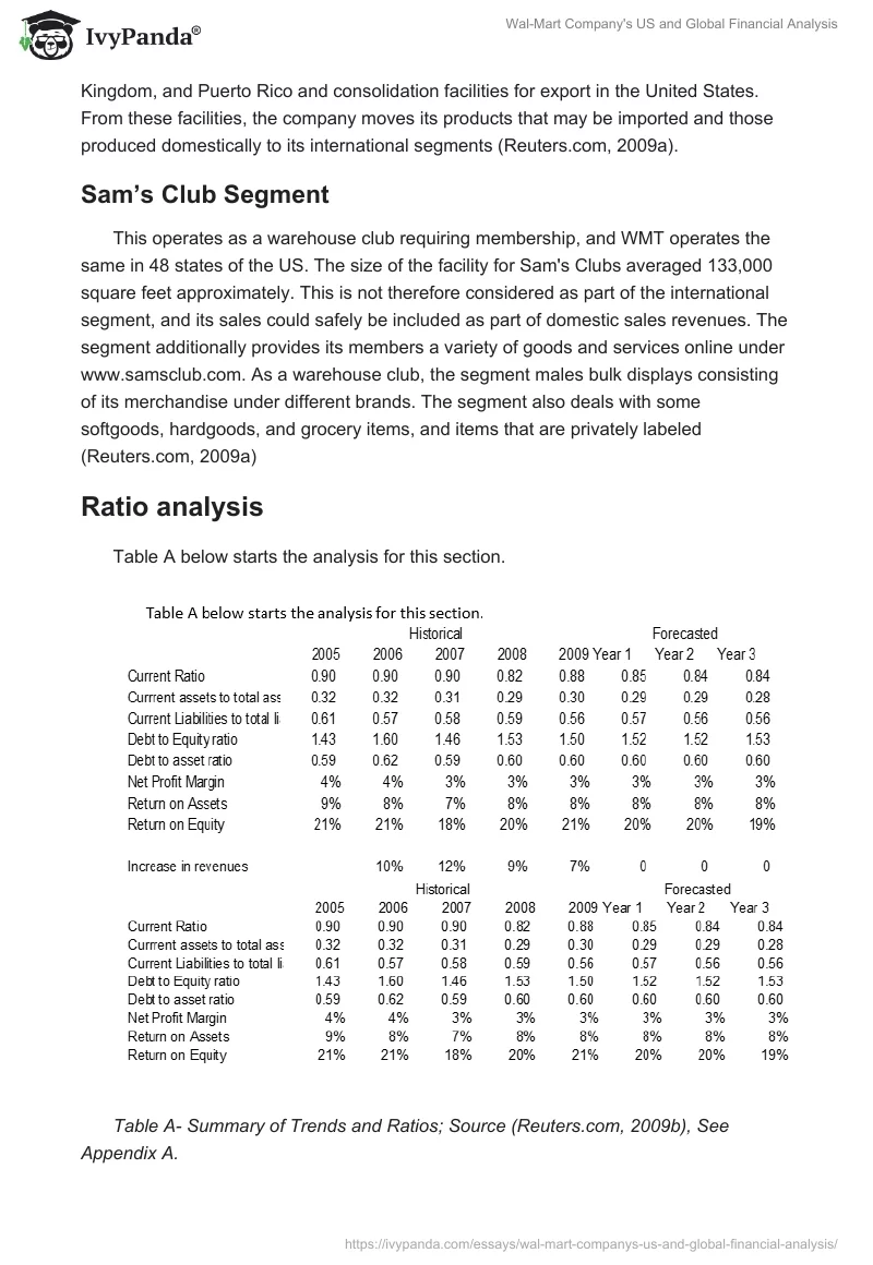 Wal-Mart Company's US and Global Financial Analysis. Page 3