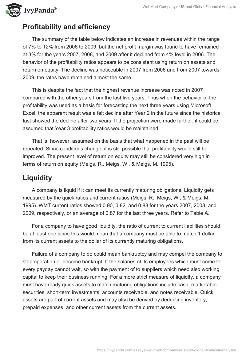 Wal-Mart Company's US and Global Financial Analysis. Page 4
