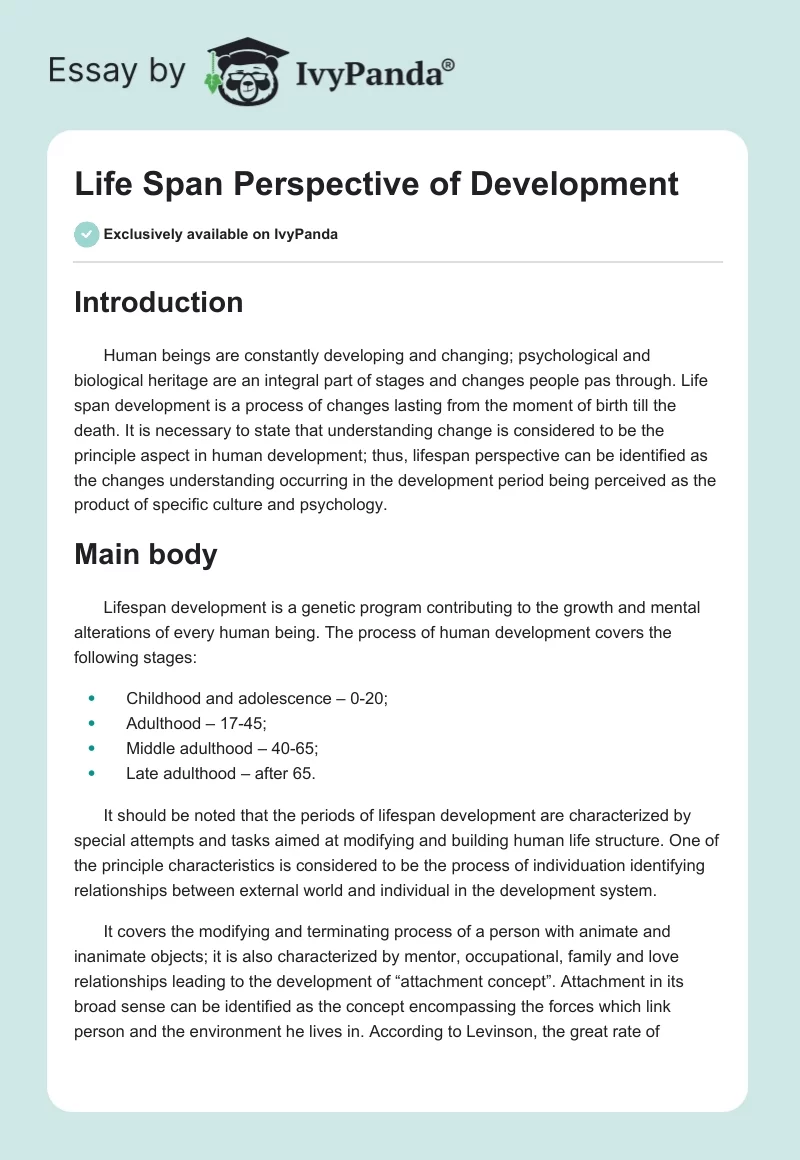 Life Span Perspective of Development. Page 1