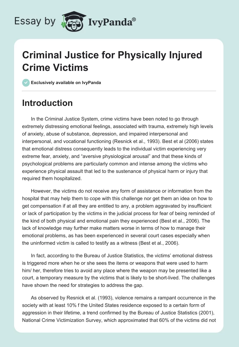 Criminal Justice for Physically Injured Crime Victims. Page 1