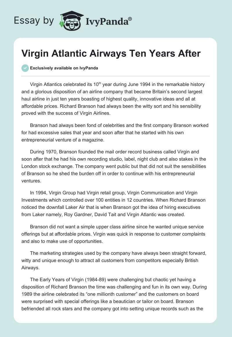 Virgin Atlantic Airways Ten Years After. Page 1