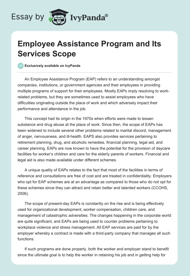 Employee Assistance Program and Its Services Scope. Page 1