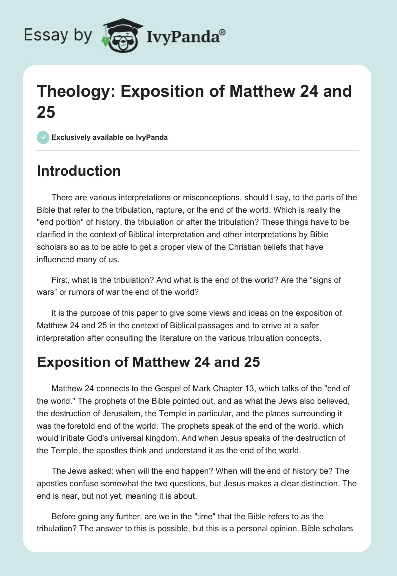 Theology: Exposition of Matthew 24 and 25. Page 1