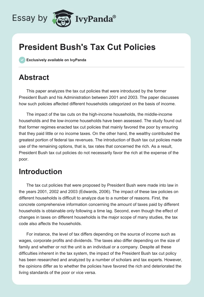 President Bush's Tax Cut Policies. Page 1