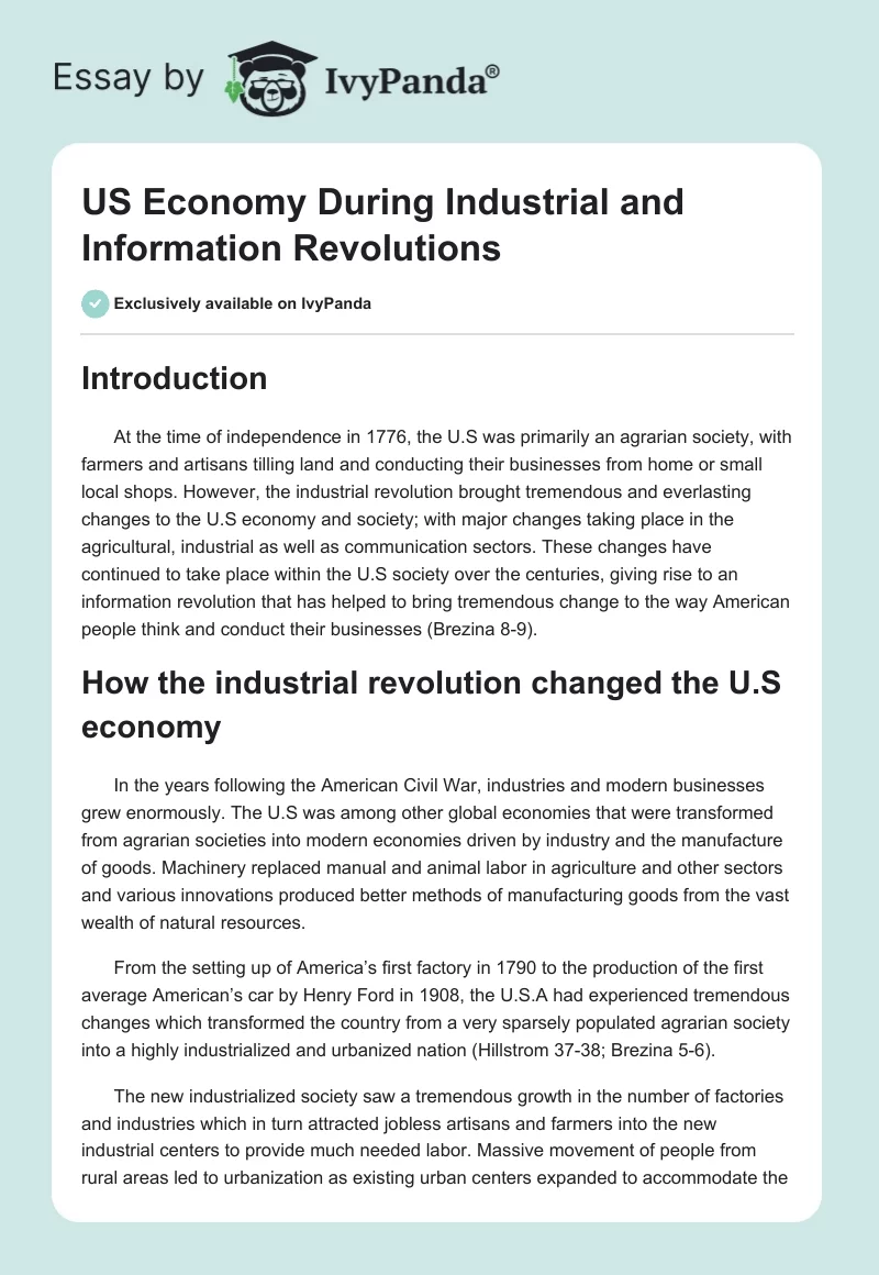US Economy During Industrial and Information Revolutions. Page 1
