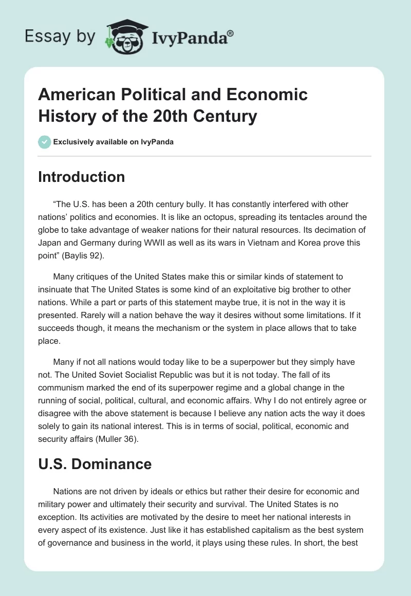 American Political and Economic History of the 20th Century. Page 1