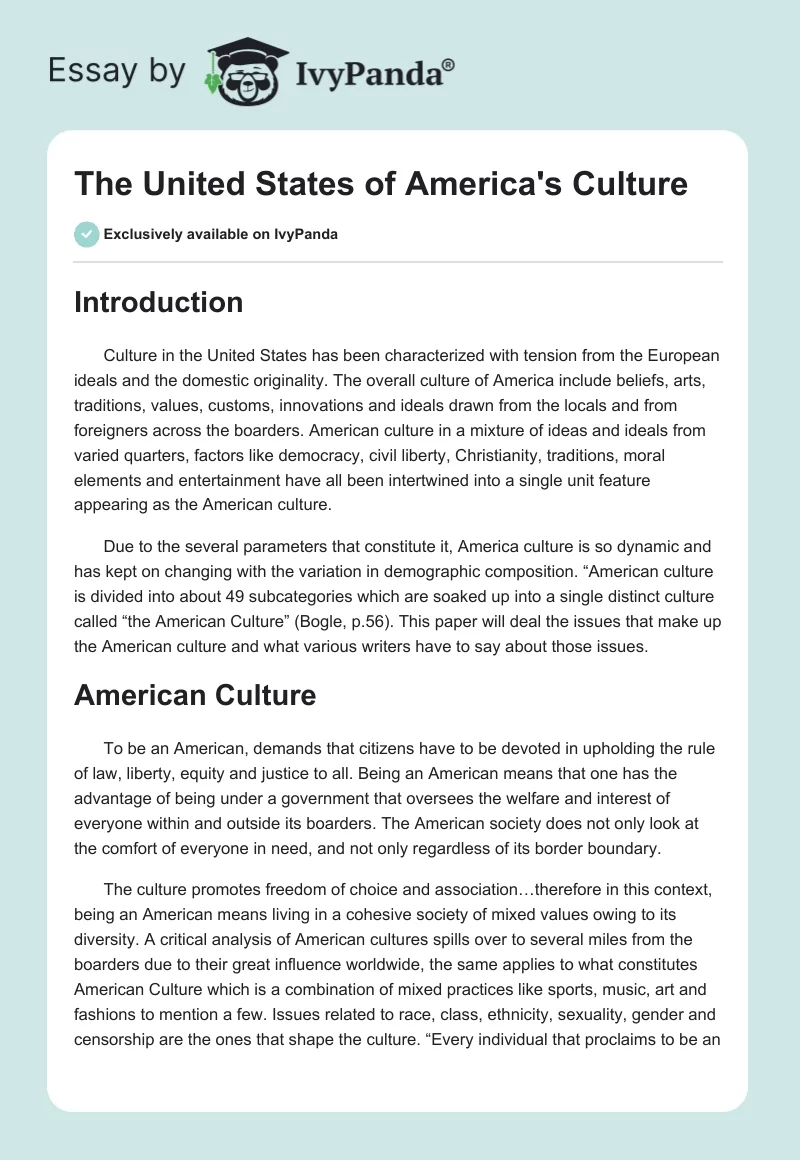 The United States of America's Culture. Page 1