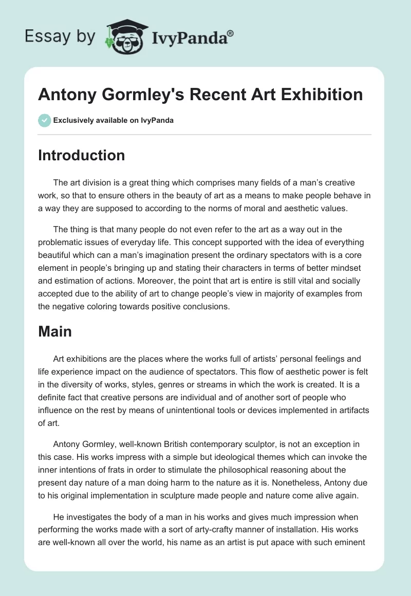 Antony Gormley's Recent Art Exhibition. Page 1