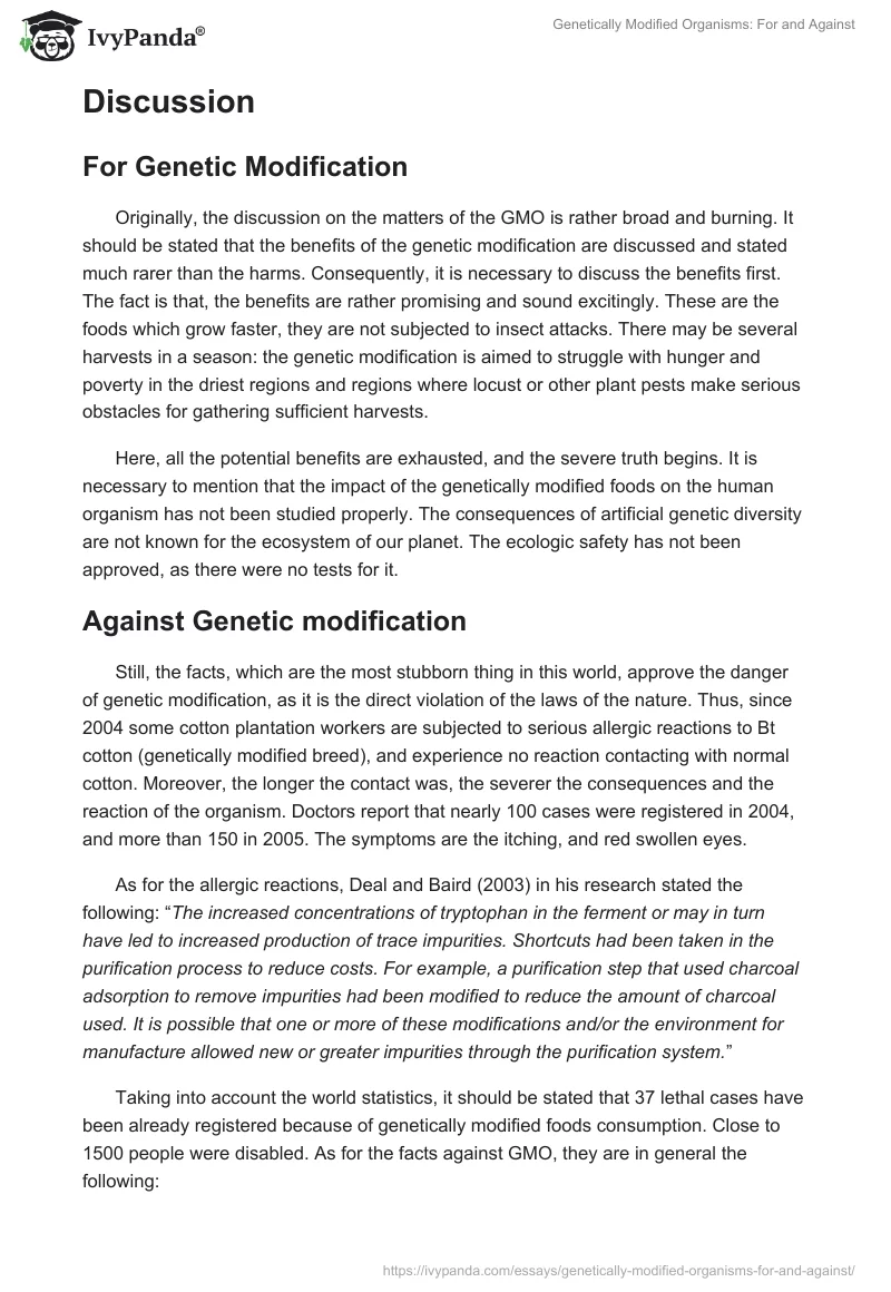 Genetically Modified Organisms: For and Against. Page 2