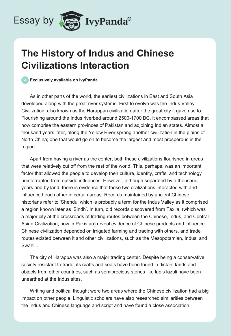 The History of Indus and Chinese Civilizations Interaction. Page 1