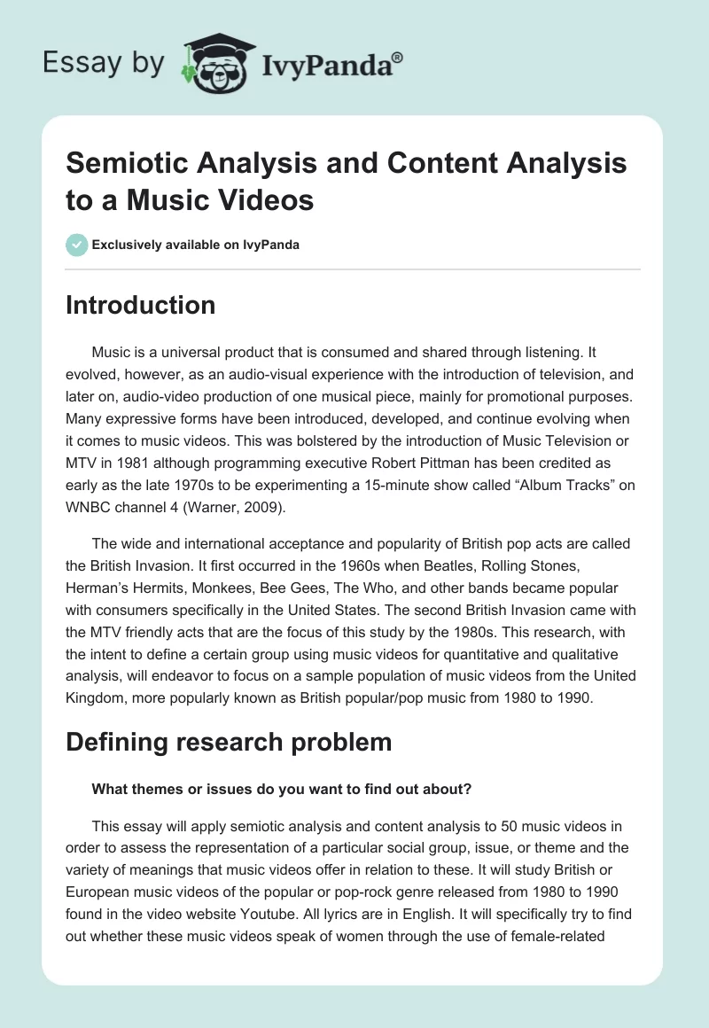 Semiotic Analysis and Content Analysis to a Music Videos. Page 1