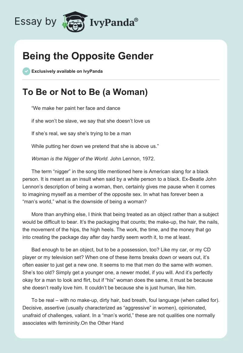 Being the Opposite Gender. Page 1