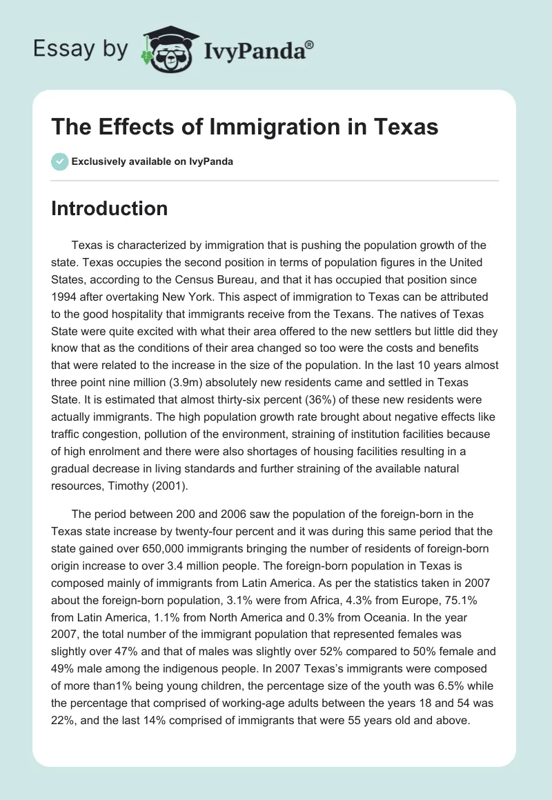 The Effects of Immigration in Texas. Page 1