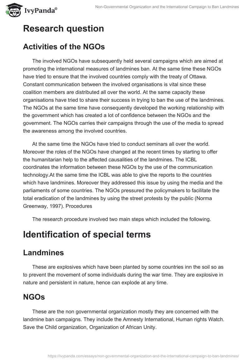 Non-Governmental Organization and the International Campaign to Ban Landmines. Page 3