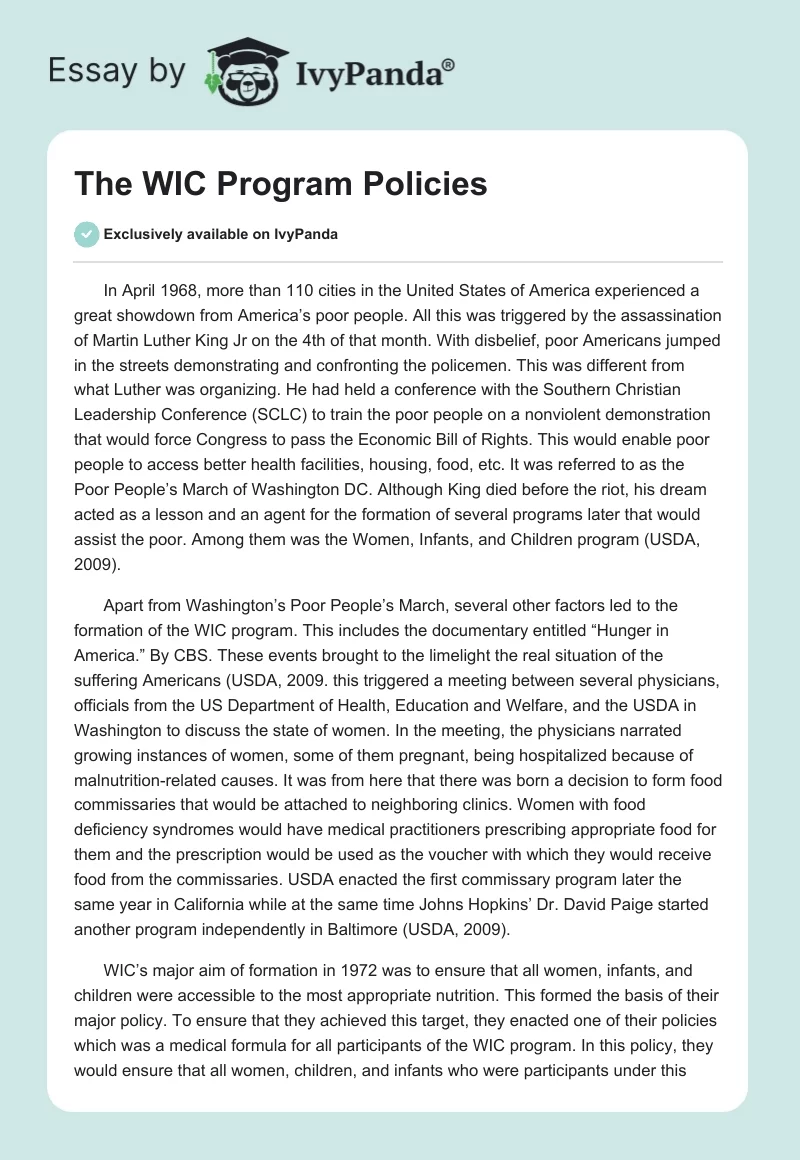 The WIC Program Policies. Page 1