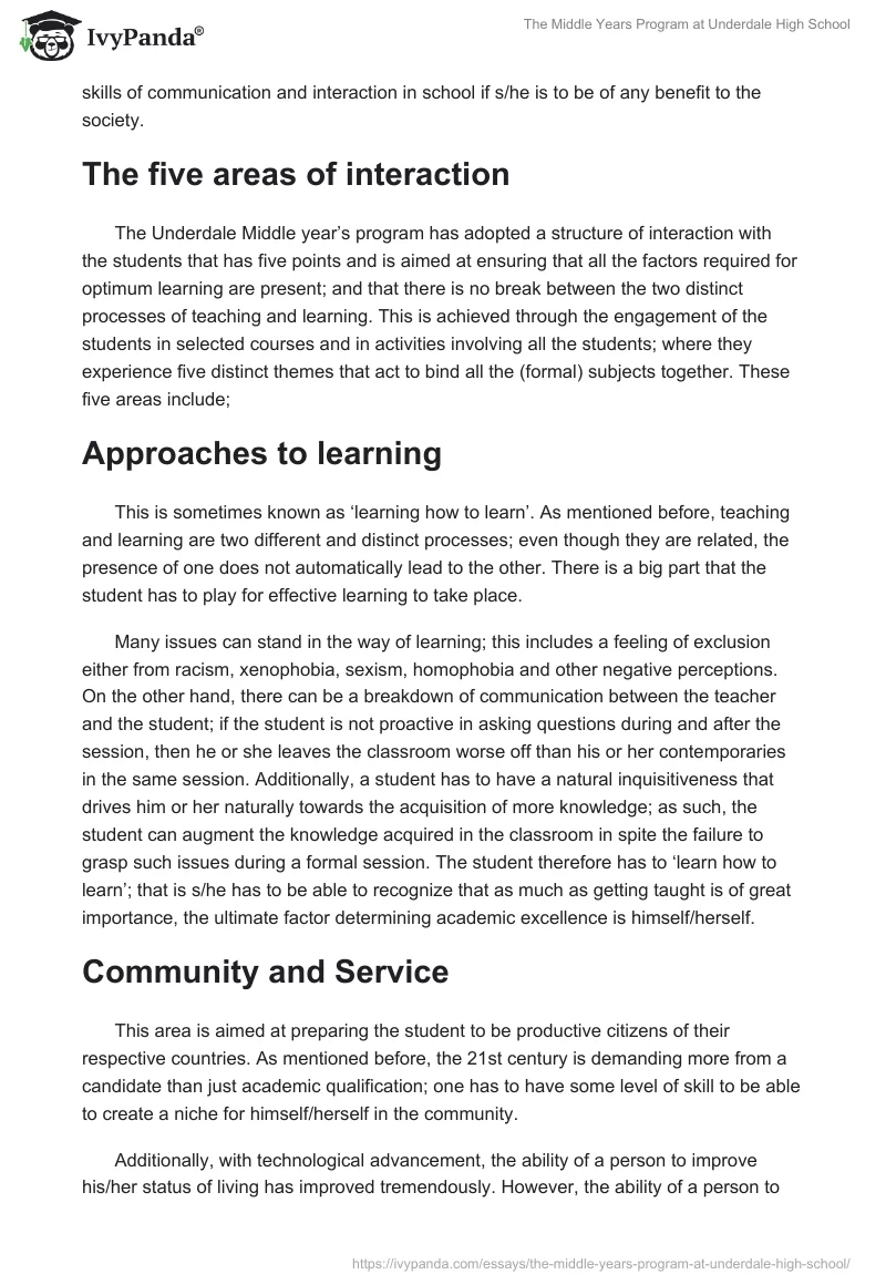 The Middle Years Program at Underdale High School. Page 5