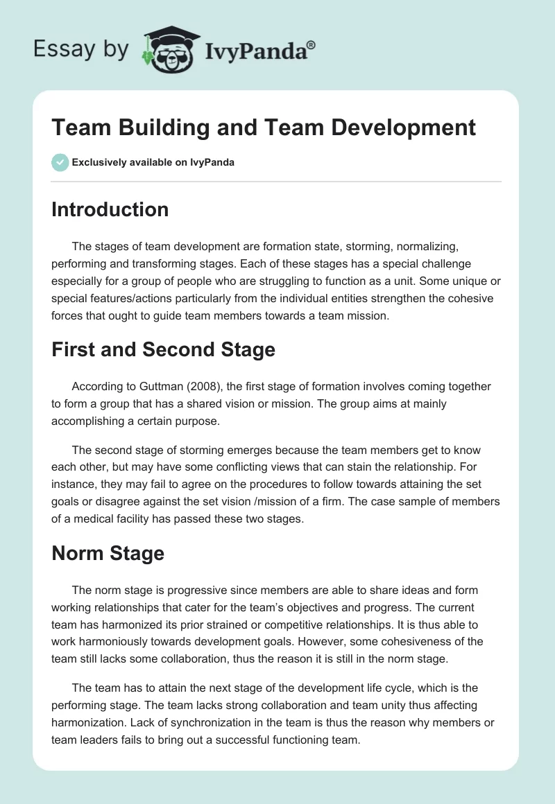 Team Building and Team Development. Page 1