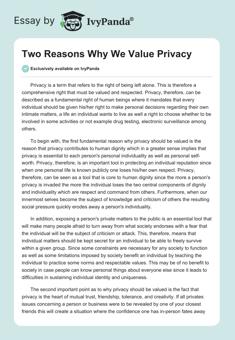 Two Reasons Why We Value Privacy. Page 1