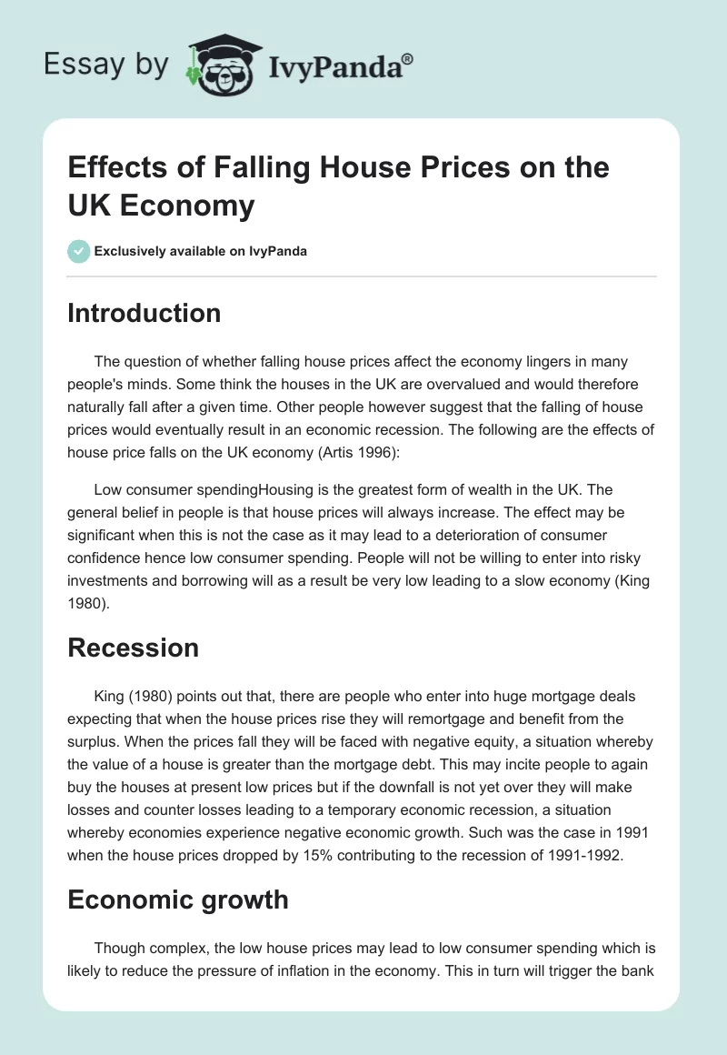 Effects of Falling House Prices on the UK Economy. Page 1