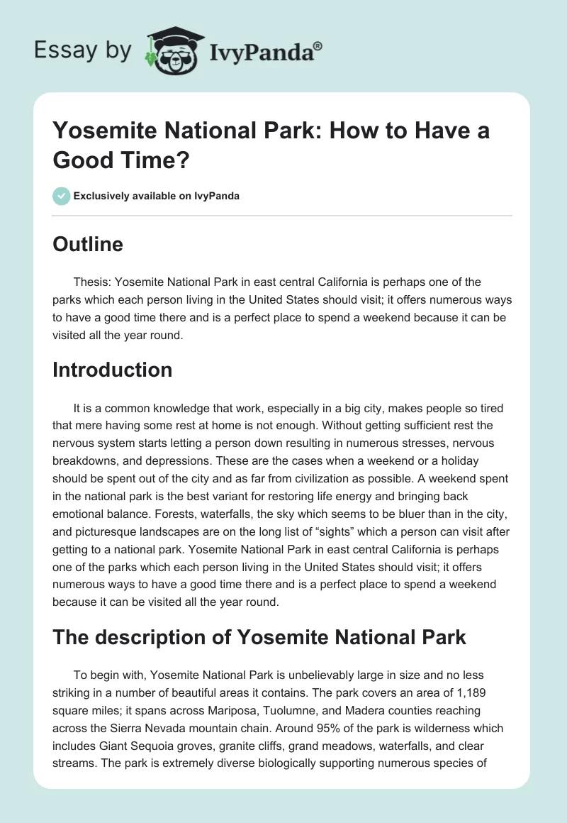 Yosemite National Park: How to Have a Good Time?. Page 1