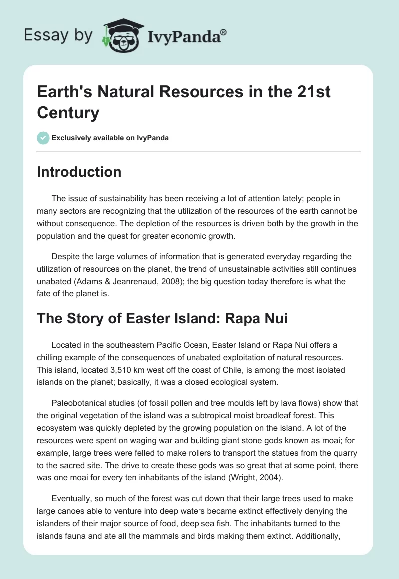 Earth's Natural Resources in the 21st Century. Page 1