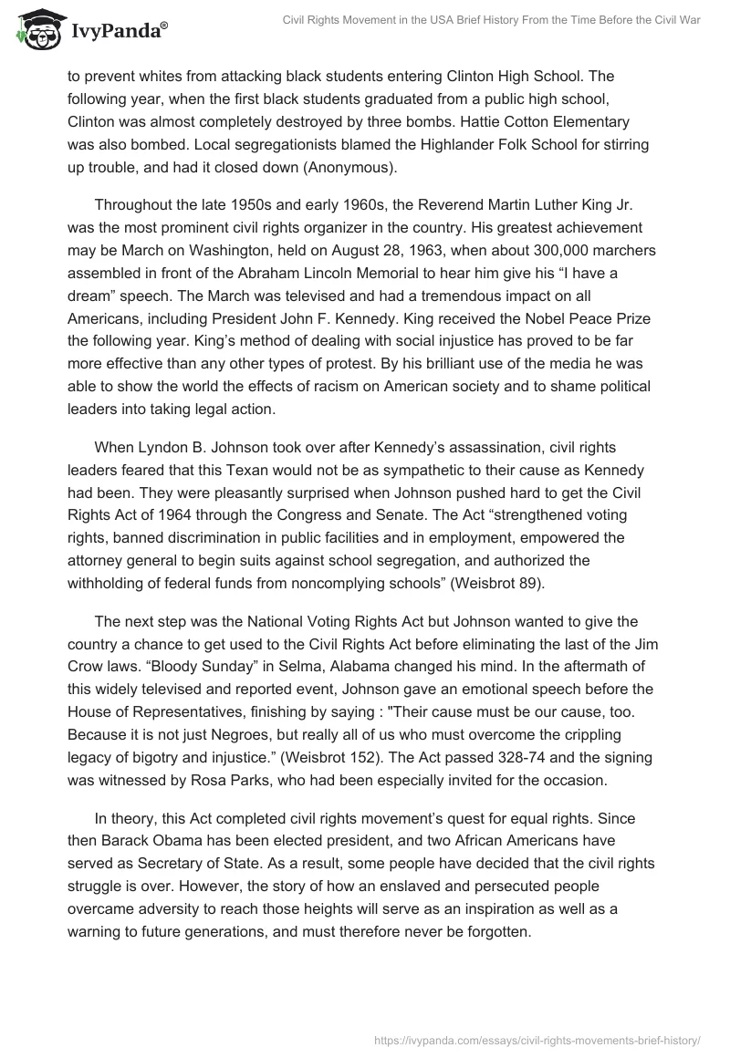 Civil Rights Movement in the USA Brief History From the Time Before the Civil War. Page 4