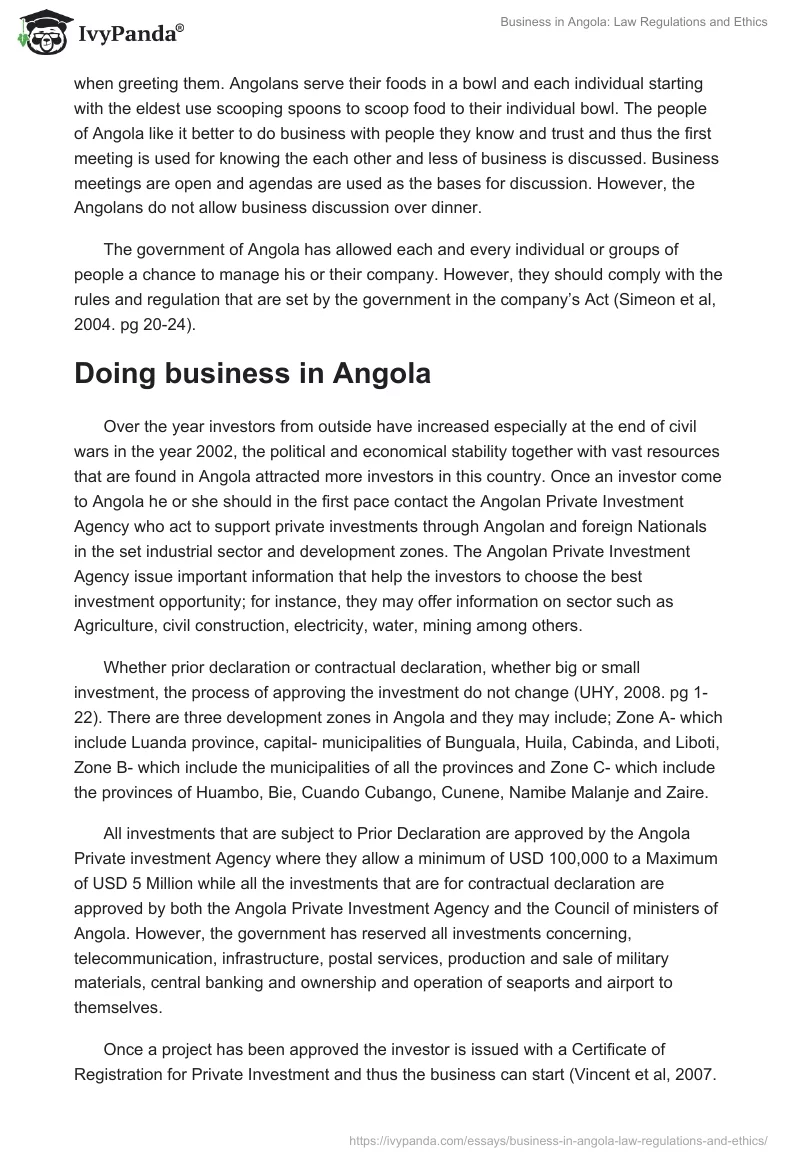 Business in Angola: Law Regulations and Ethics. Page 3