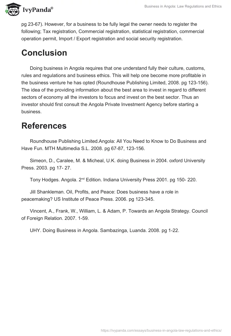 Business in Angola: Law Regulations and Ethics. Page 4