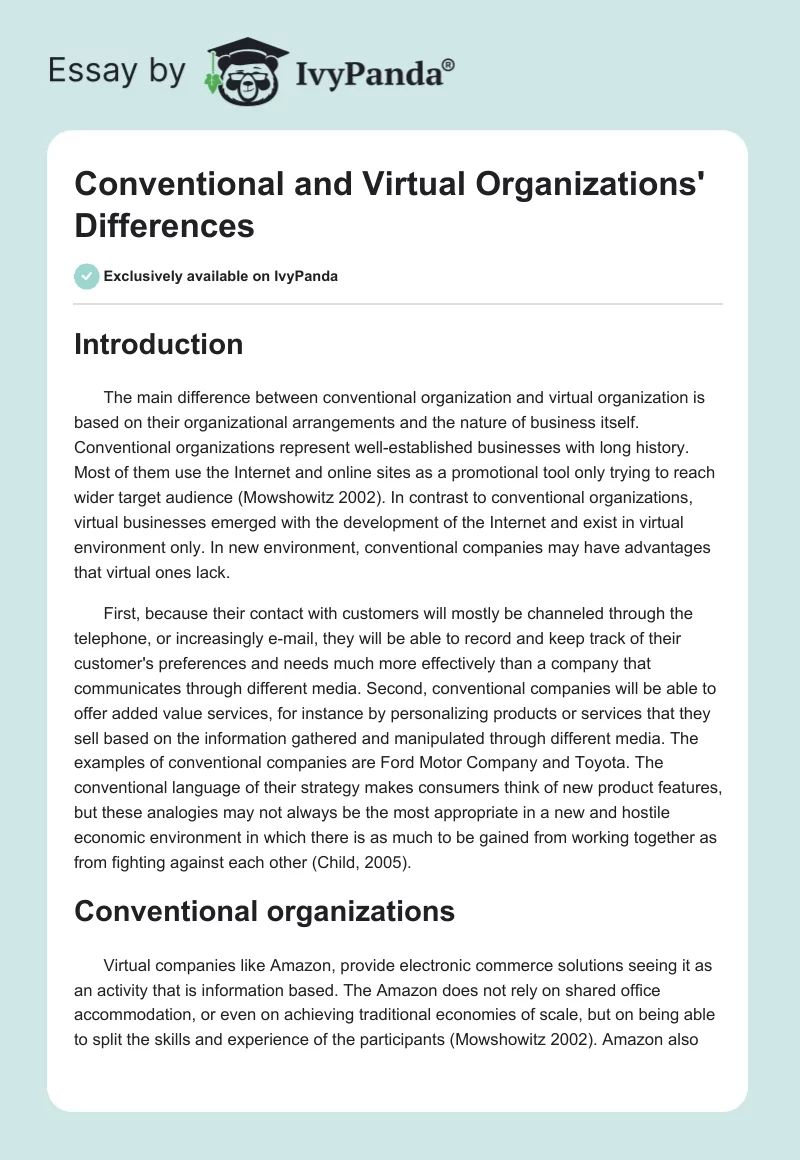 Conventional and Virtual Organizations' Differences. Page 1