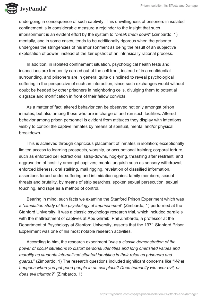 Prison Isolation: Its Effects and Damage. Page 2