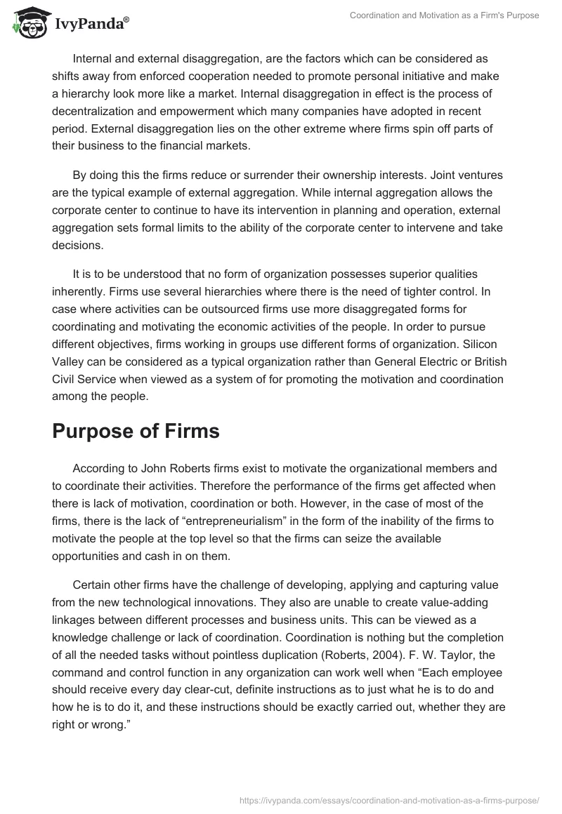 Coordination and Motivation as a Firm's Purpose. Page 2