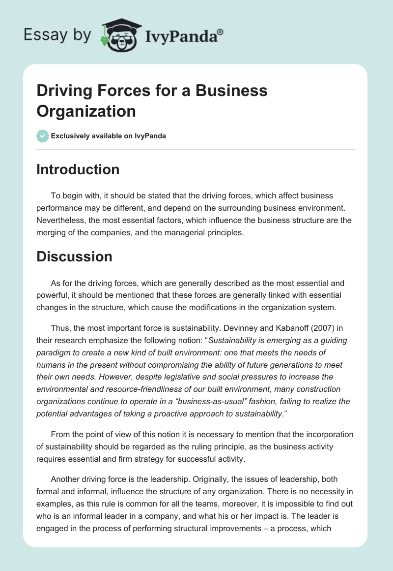 Driving Forces for a Business Organization. Page 1