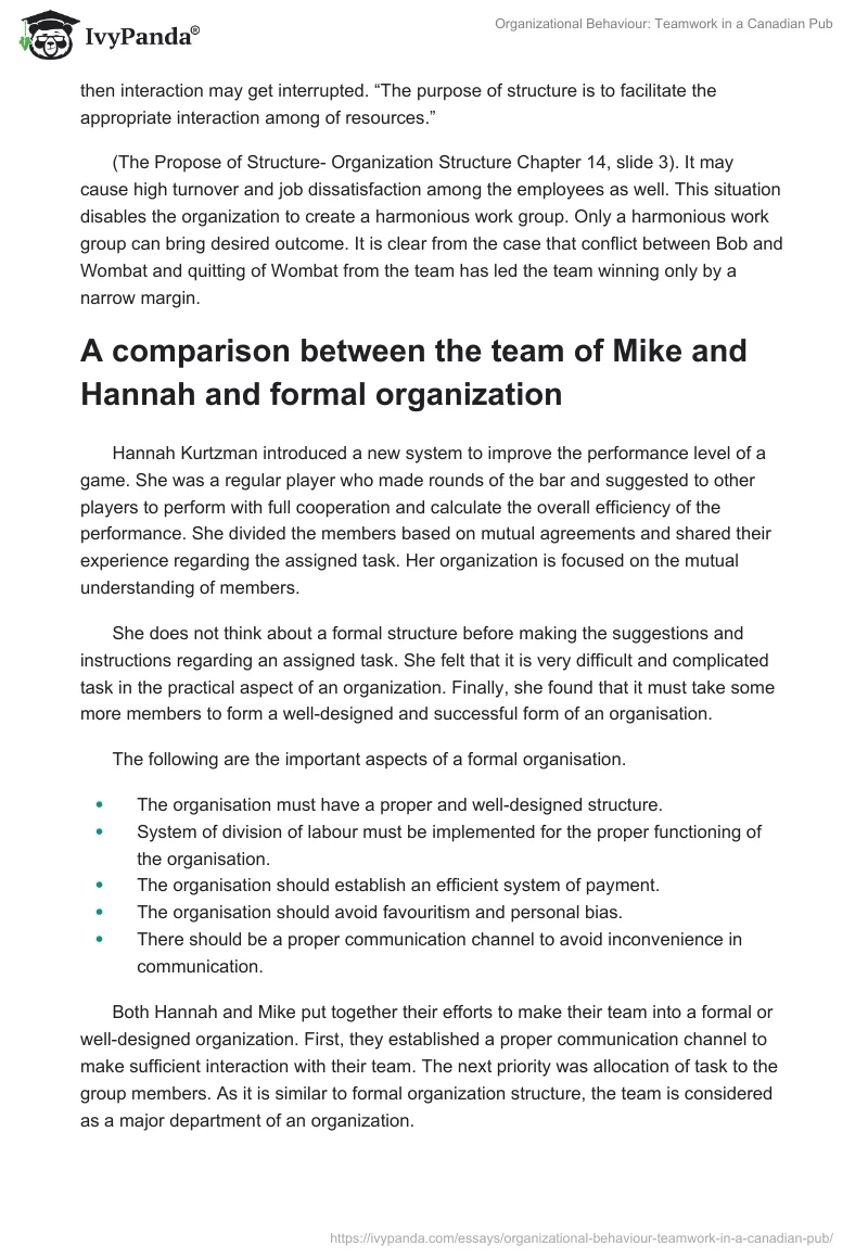 Organizational Behaviour: Teamwork in a Canadian Pub. Page 5