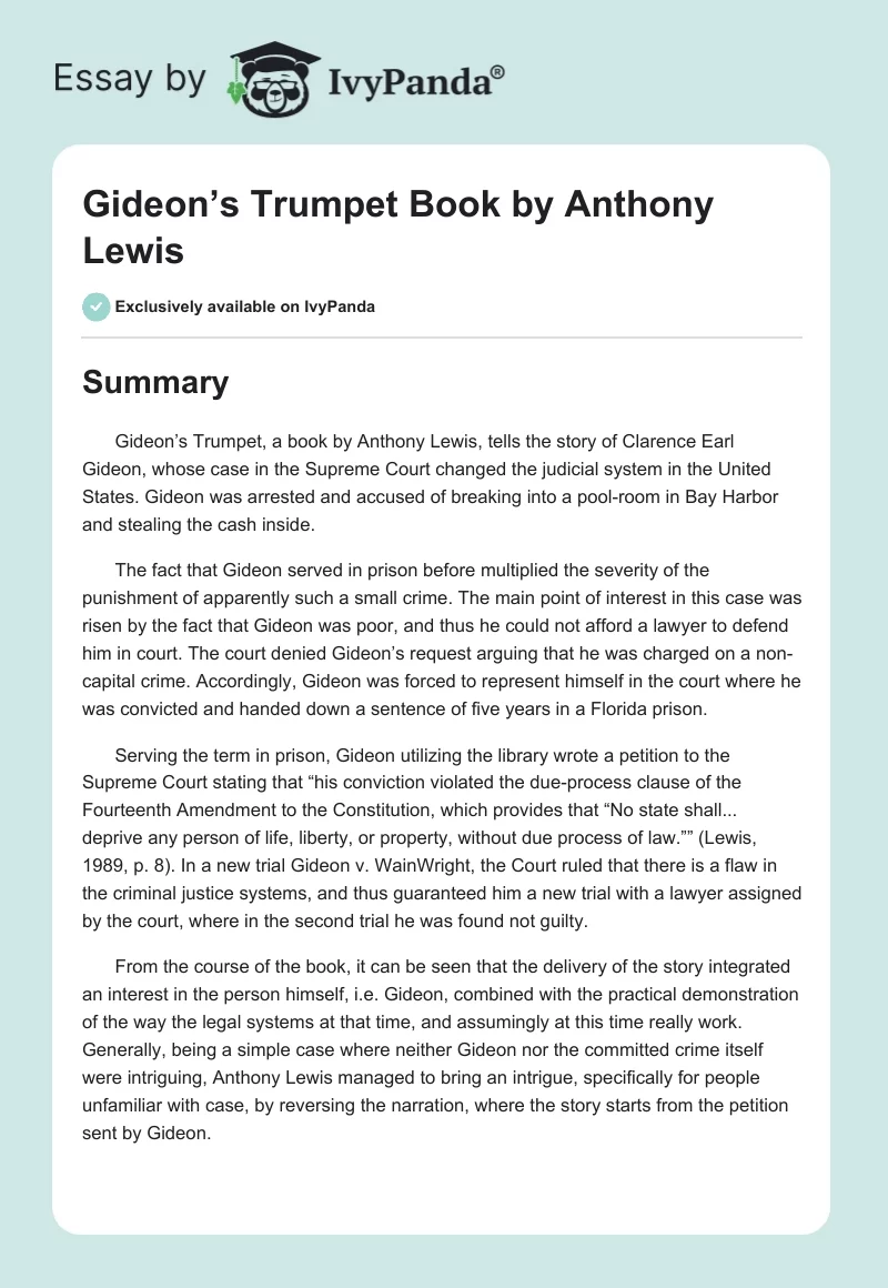 Gideon’s Trumpet Book by Anthony Lewis. Page 1